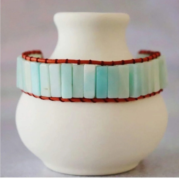 Handmade Bohemian Crystal tube leather bracelet. - Picture 2 of 7